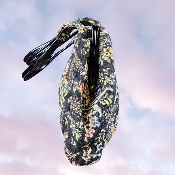 Vintage 60s Floral Carpet Hobo Bag Retro Purse Tapestry Boho Handbag Cottagecore - Picture 3 of 6